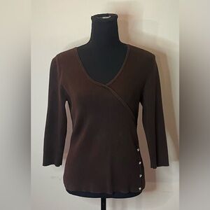 Croft&Barrow- Brown y2k v-neck‎ sweater with diamonds(Not really) on the side S